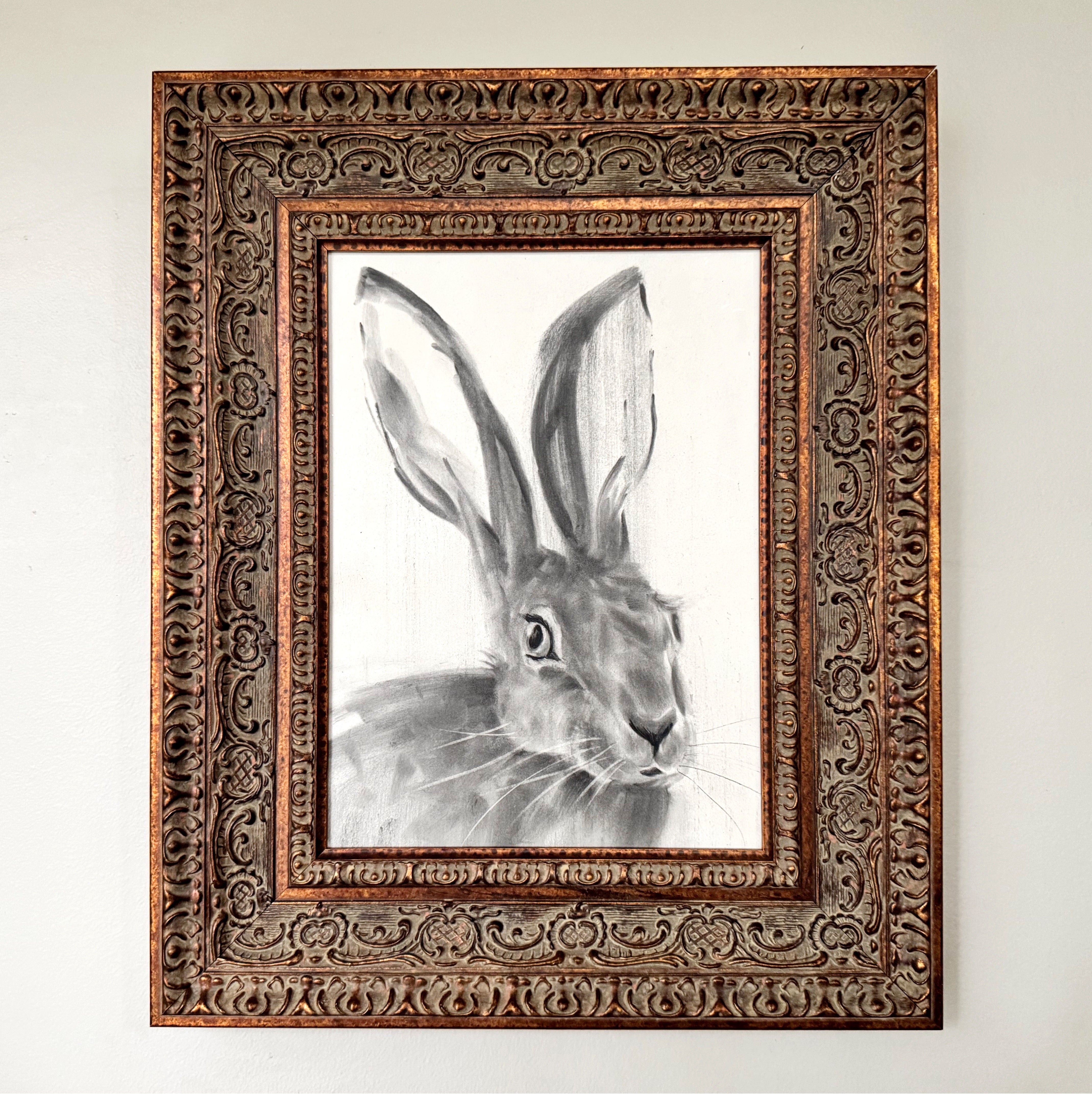 The Wayfinder | Original Charcoal Rabbit Drawing | 8x11