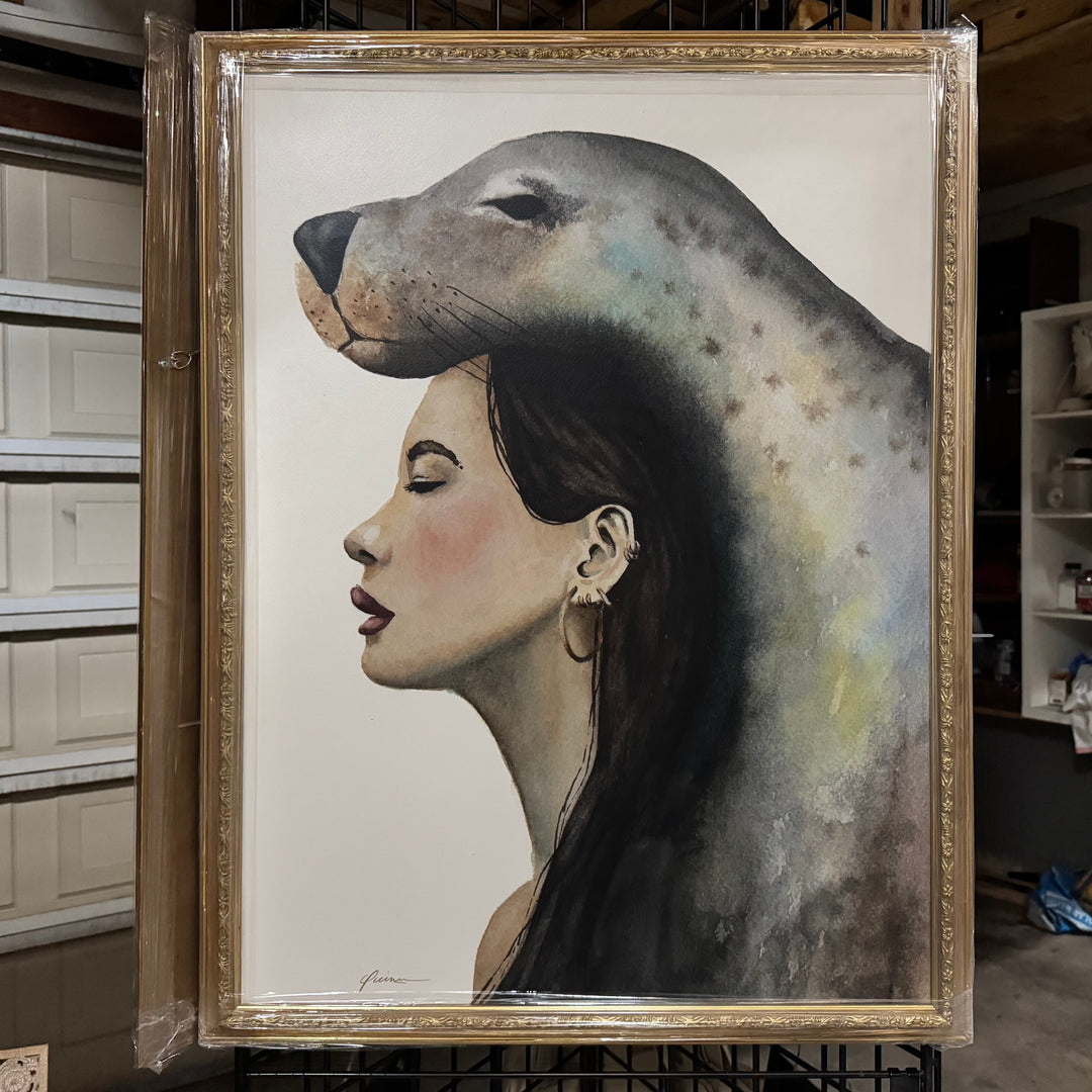 Reclaiming. Rewilding. | Watercolor Selkie Seal Woman Painting | 24x32" Framed Reproduction