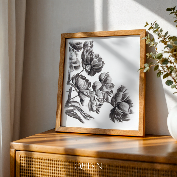 Midnight Peonies | Charcoal Floral Limited Edition Signed Fine Art Print