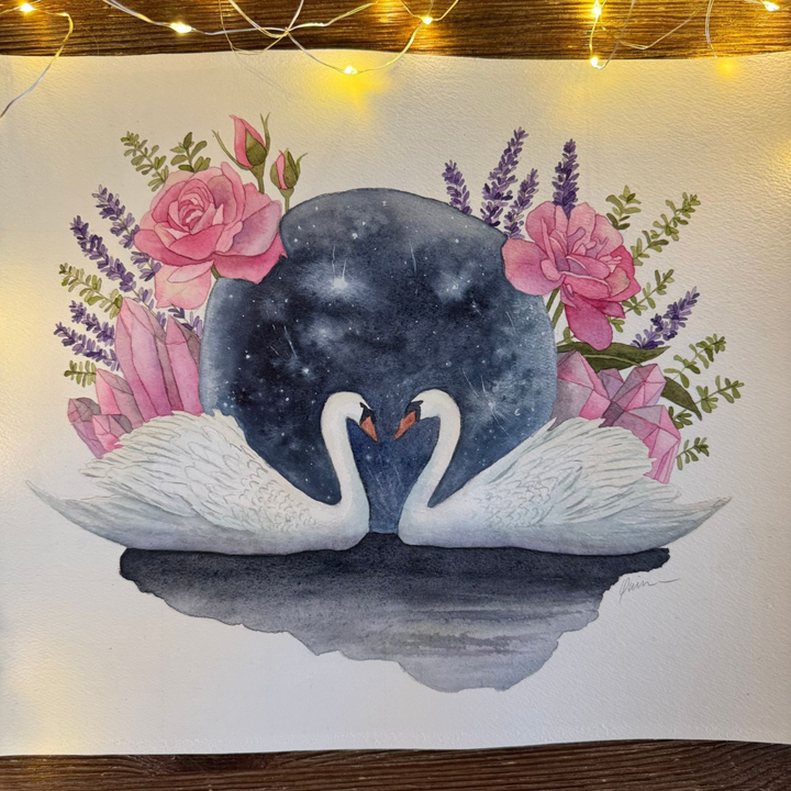 Full Pink Moon in Libra | Original Watercolor Painting 11x14" Unframed