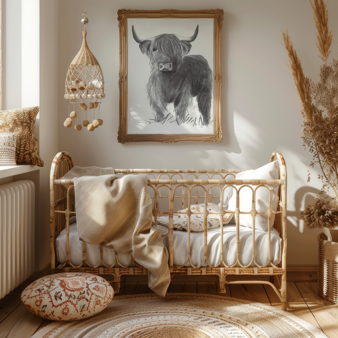Let's Play | Charcoal Highland Cow Limited Edition Signed Fine Art Print