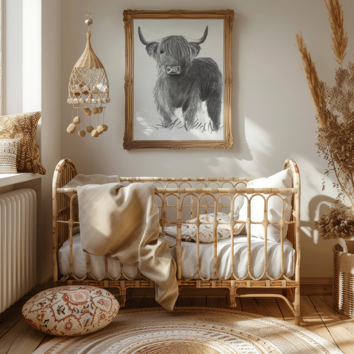 Let's Play | Charcoal Highland Cow Limited Edition Signed Fine Art Print