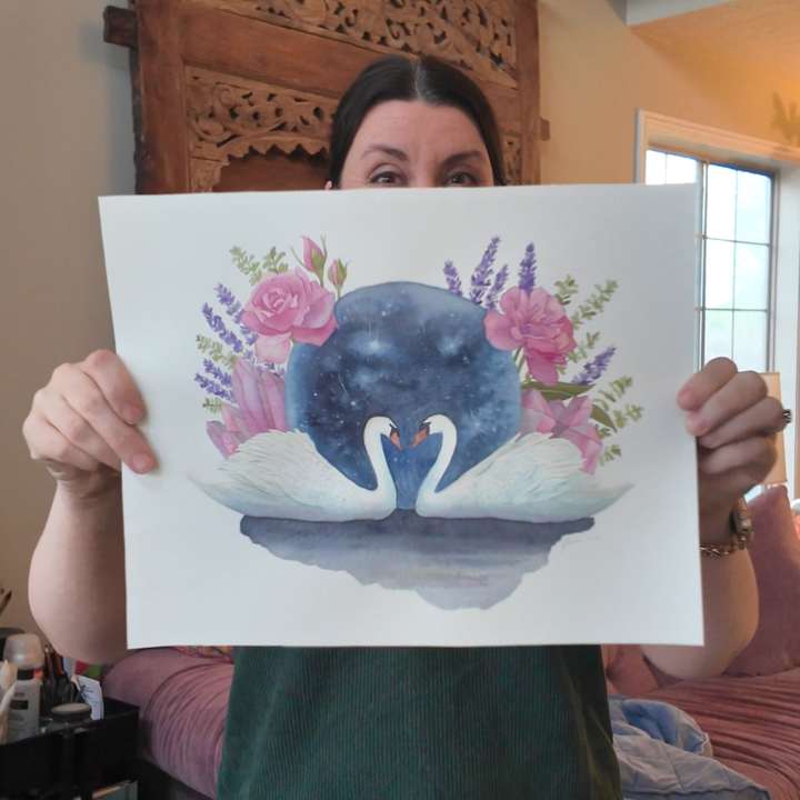 Full Pink Moon in Libra | Original Watercolor Painting 11x14" Unframed