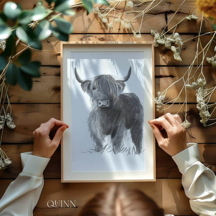 Let's Play | Charcoal Highland Cow Limited Edition Signed Fine Art Print