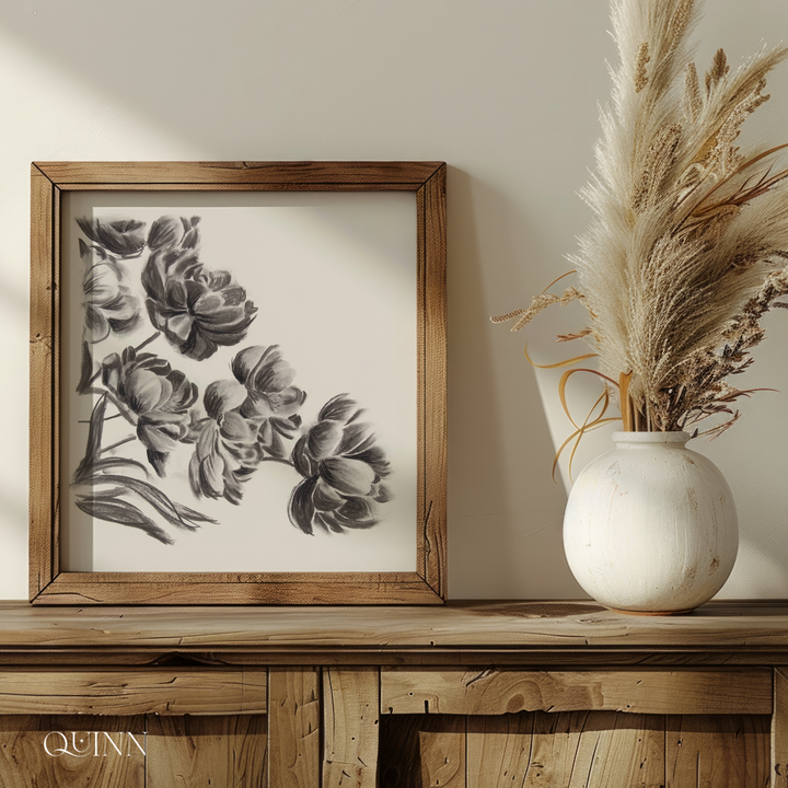 Midnight Peonies | Charcoal Floral Limited Edition Signed Fine Art Print