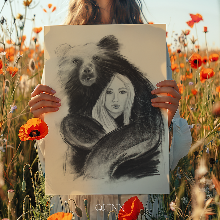 Strength Giver | Charcoal Bear & Woman Limited Edition Signed Fine Art Print