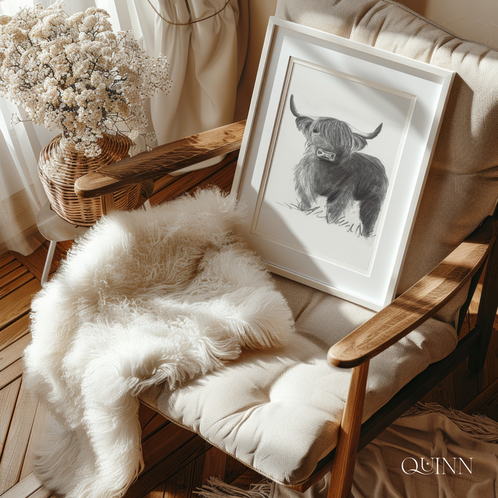 Let's Play | Charcoal Highland Cow Limited Edition Signed Fine Art Print