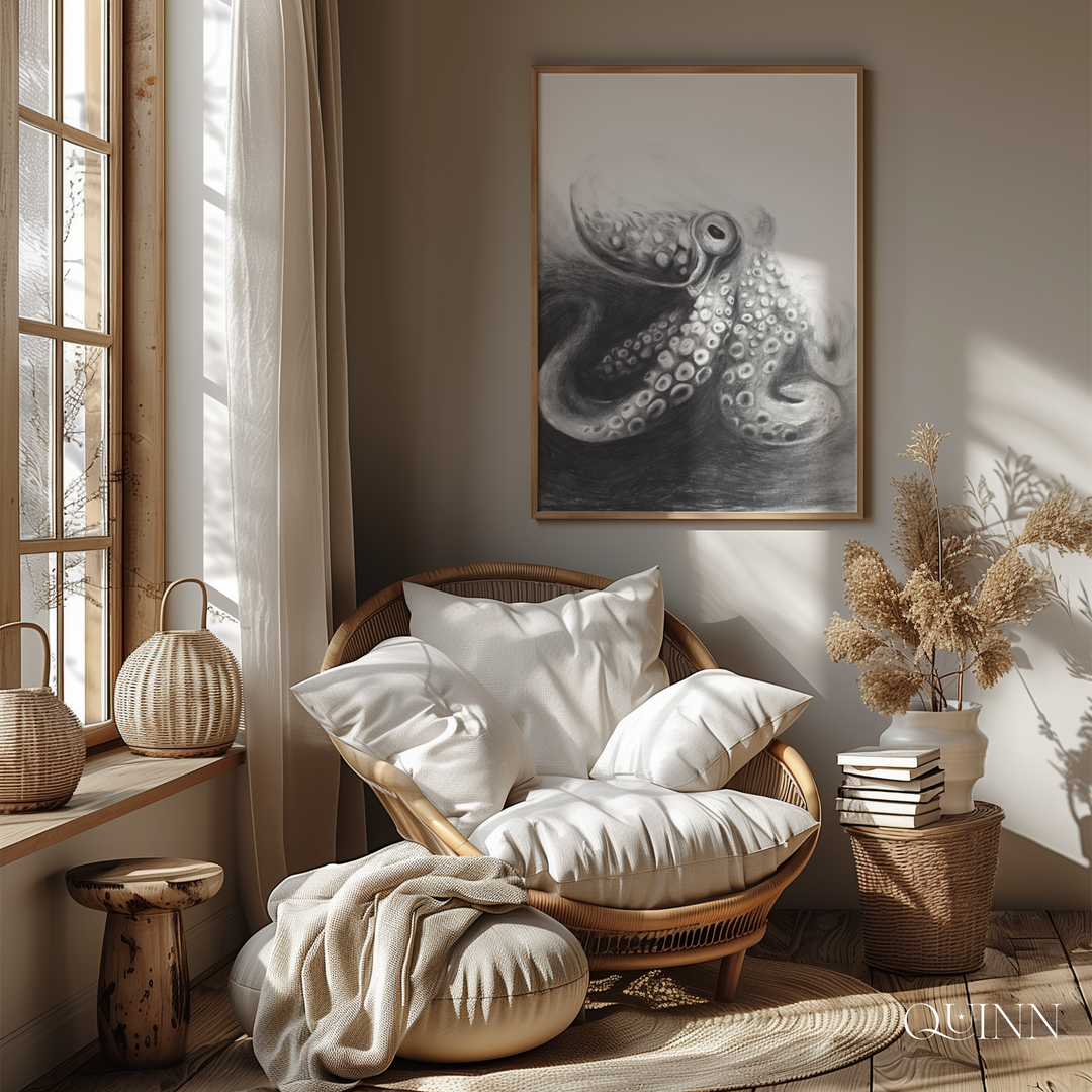 Indomitable Spirit | Charcoal Octopus Limited Edition Signed Fine Art Print