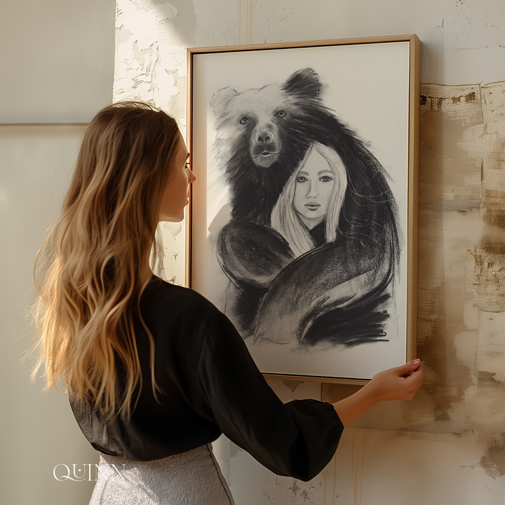 Strength Giver | Charcoal Bear & Woman Limited Edition Signed Fine Art Print