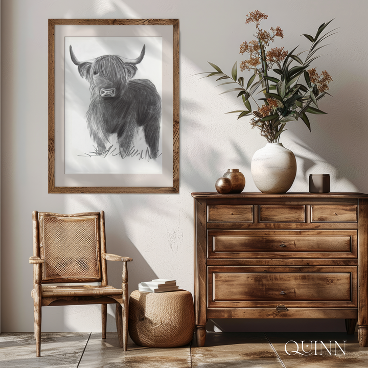 Let's Play | Charcoal Highland Cow Limited Edition Signed Fine Art Print