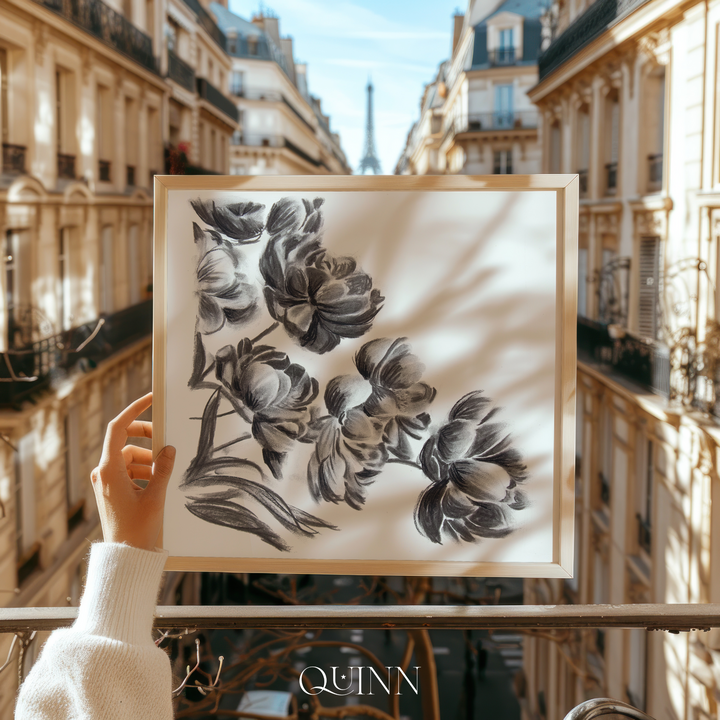 Midnight Peonies | Charcoal Floral Limited Edition Signed Fine Art Print