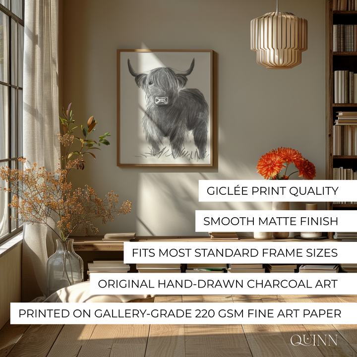 Let's Play | Charcoal Highland Cow Limited Edition Signed Fine Art Print