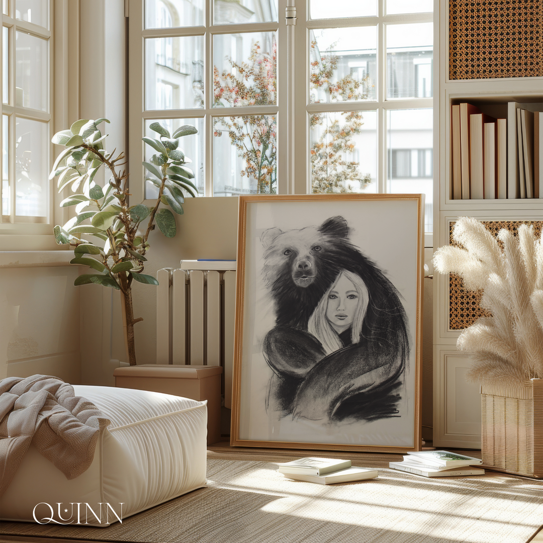 Strength Giver | Charcoal Bear & Woman Limited Edition Signed Fine Art Print