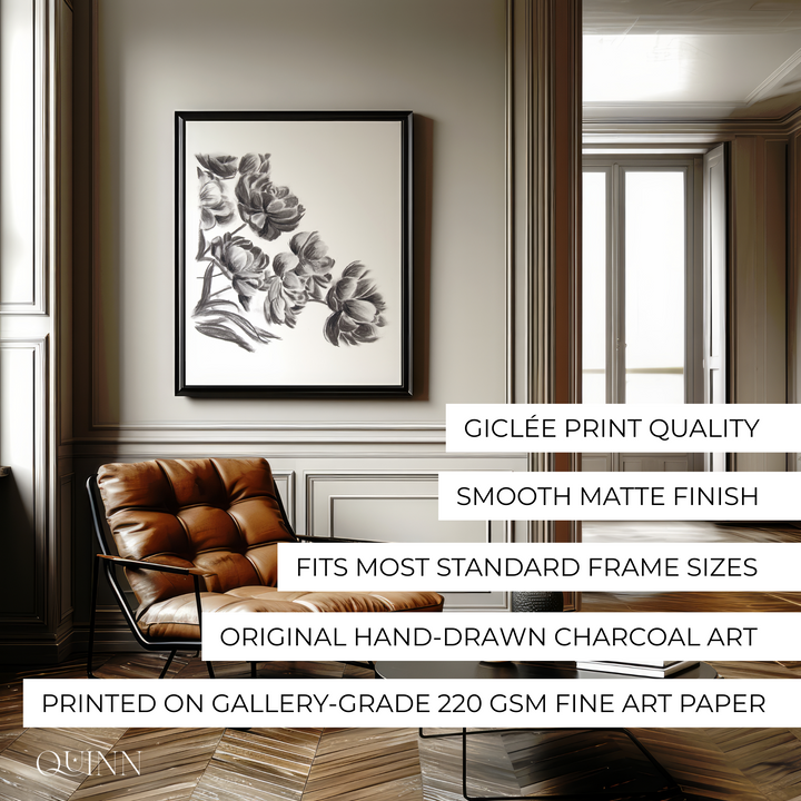 Midnight Peonies | Charcoal Floral Limited Edition Signed Fine Art Print