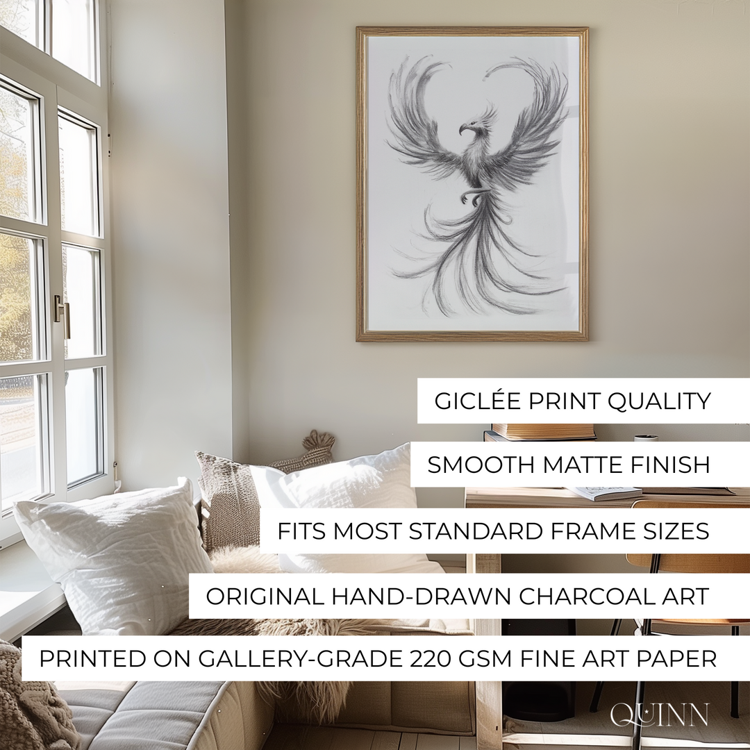 And Still I Rise | Charcoal Phoenix Bird Limited Edition Signed Fine Art Print