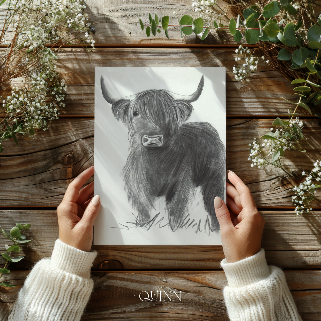 Let's Play | Charcoal Highland Cow Limited Edition Signed Fine Art Print