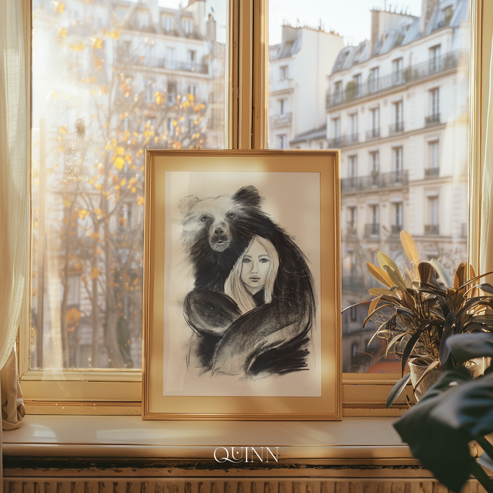 Strength Giver | Charcoal Bear & Woman Limited Edition Signed Fine Art Print