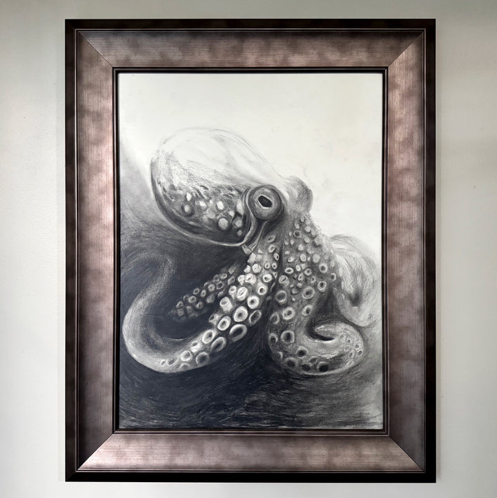 Indomitable Spirit | Original Charcoal Octopus Drawing | 18x24" Framed