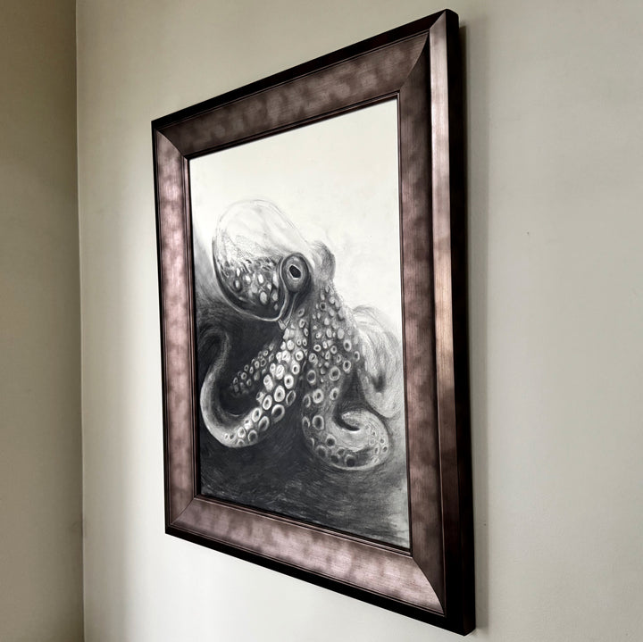 Indomitable Spirit | Original Charcoal Octopus Drawing | 18x24" Framed