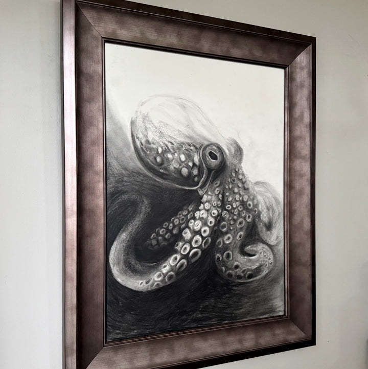 Indomitable Spirit | Original Charcoal Octopus Drawing | 18x24" Framed