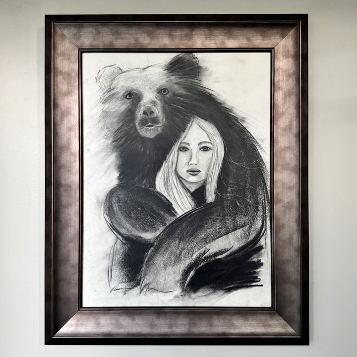 Strength Giver | Original Charcoal Bear Drawing | 18x24" Framed