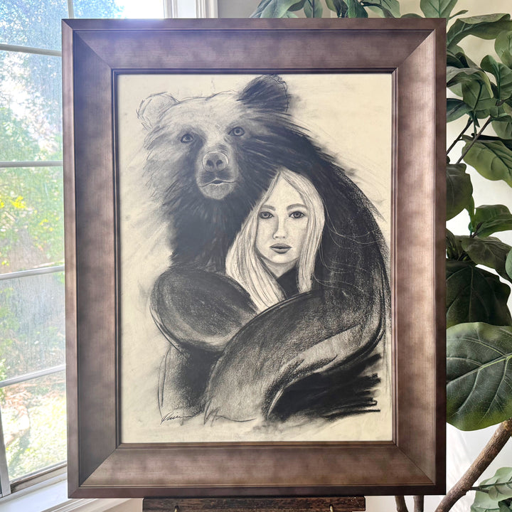 Strength Giver | Original Charcoal Bear Drawing | 18x24" Framed
