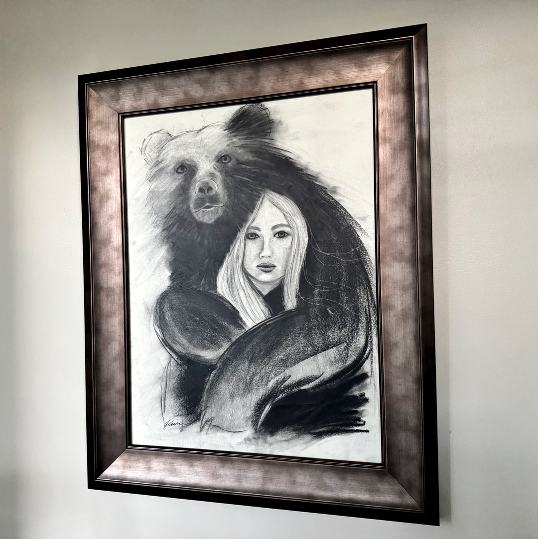 Strength Giver | Original Charcoal Bear Drawing | 18x24" Framed