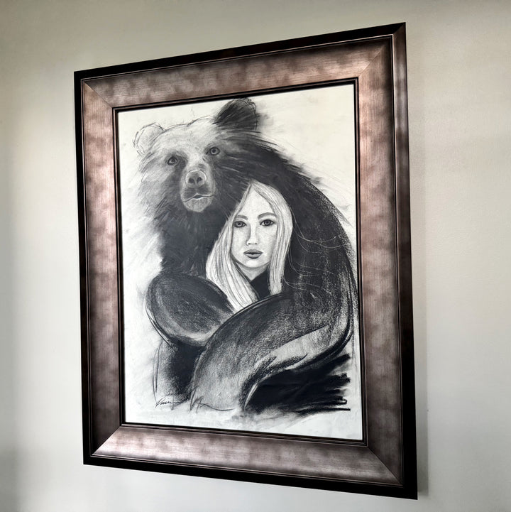 Strength Giver | Original Charcoal Bear Drawing | 18x24" Framed