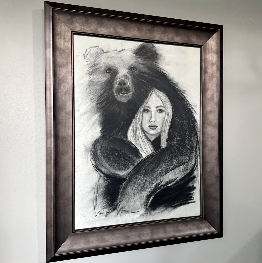 Strength Giver | Original Charcoal Bear Drawing | 18x24" Framed