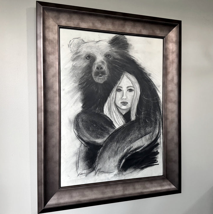 Strength Giver | Original Charcoal Bear Drawing | 18x24" Framed