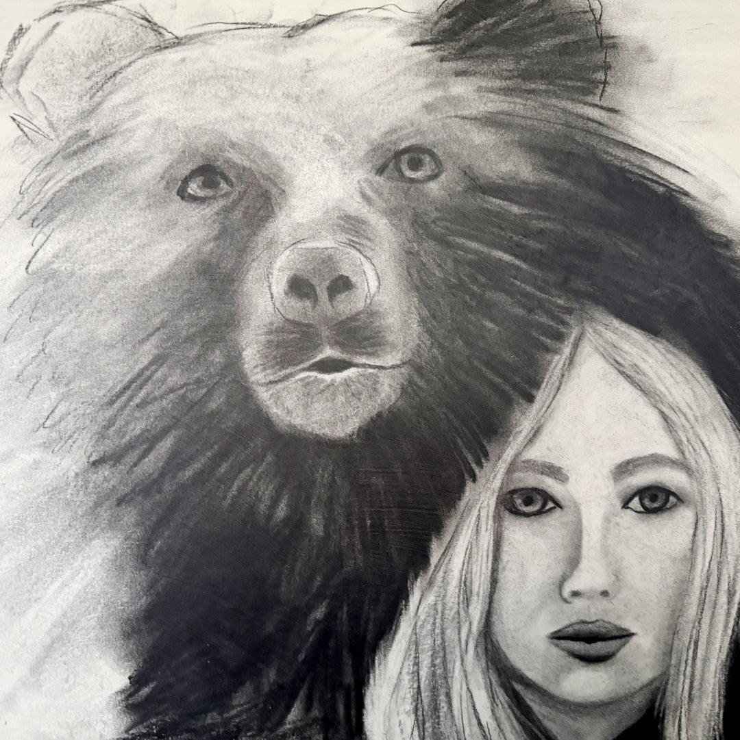Strength Giver | Original Charcoal Bear Drawing | 18x24" Framed