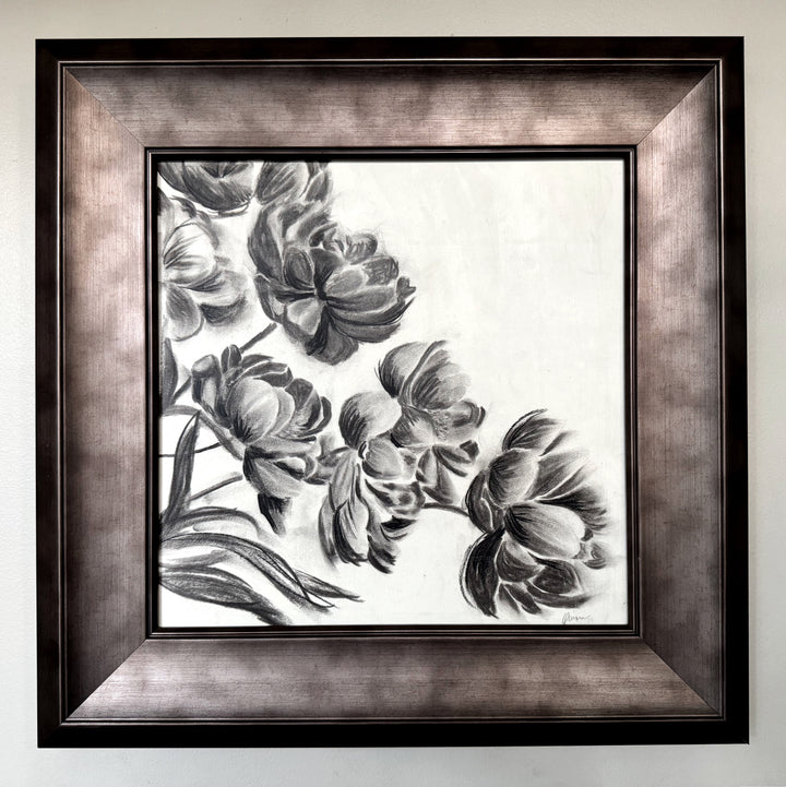 Midnight Peonies | Original Charcoal Floral Drawing | 14x14" Framed