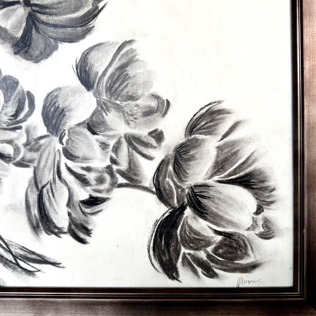 Midnight Peonies | Original Charcoal Floral Drawing | 14x14" Framed