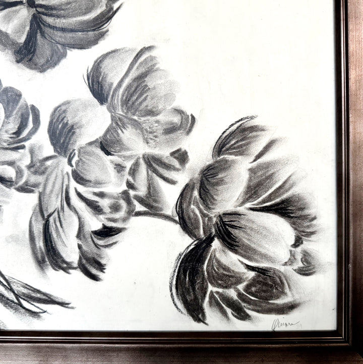 Midnight Peonies | Original Charcoal Floral Drawing | 14x14" Framed