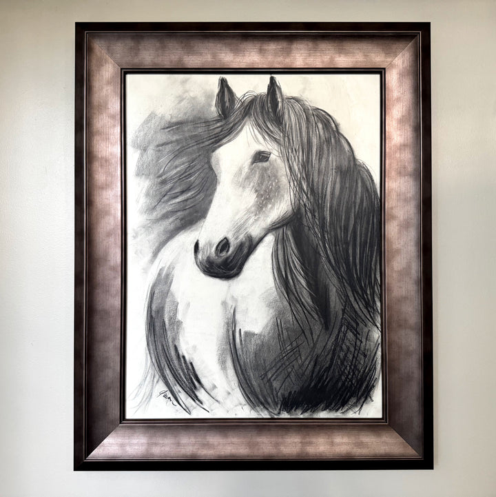 Never Alone | Original Charcoal Horse Drawing | 18x24" Framed