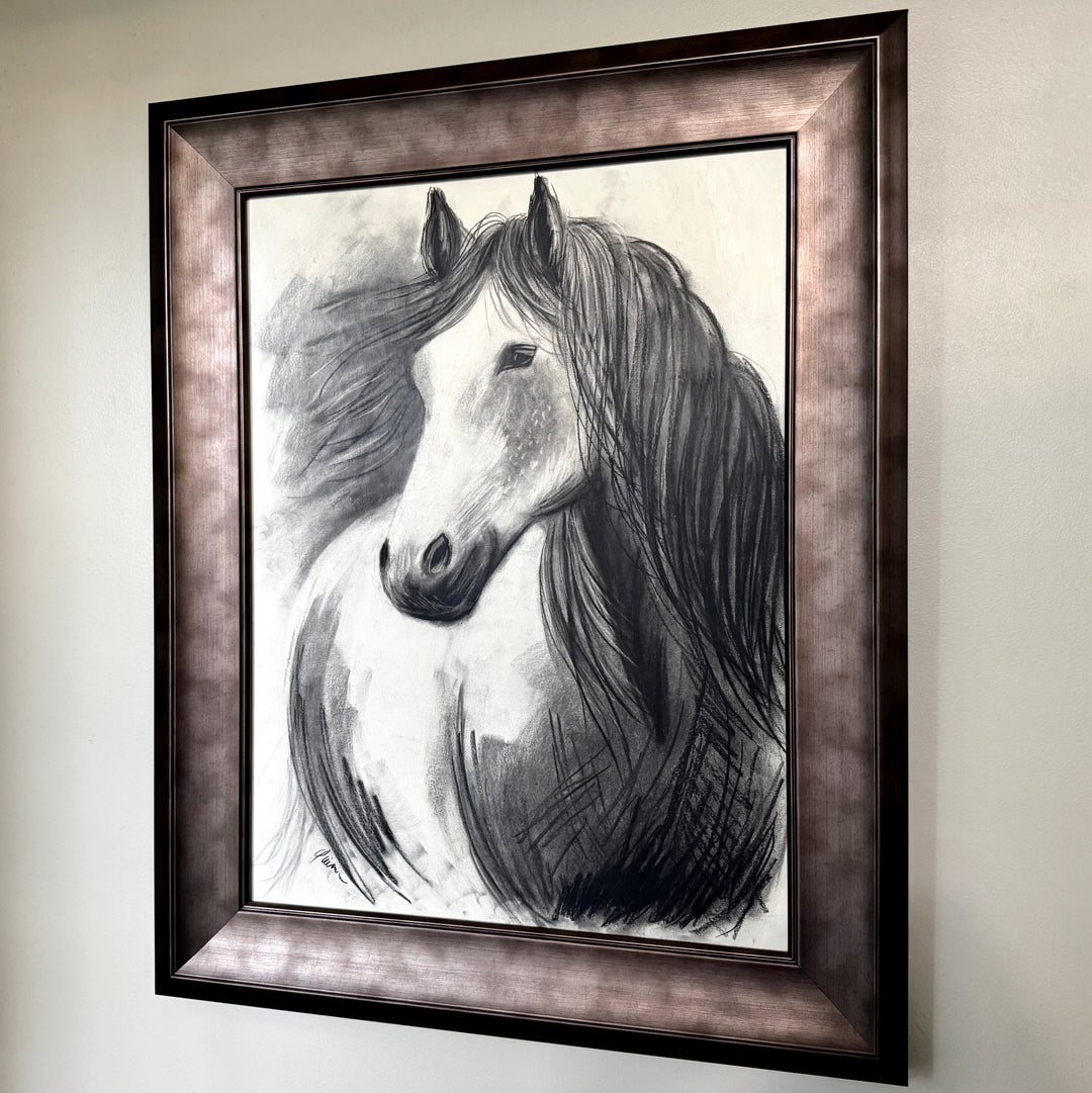 Never Alone | Original Charcoal Horse Drawing | 18x24" Framed