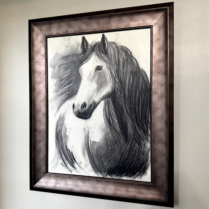 Never Alone | Original Charcoal Horse Drawing | 18x24" Framed