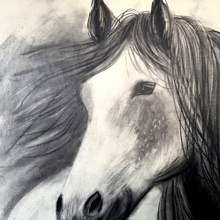 Never Alone | Original Charcoal Horse Drawing | 18x24" Framed