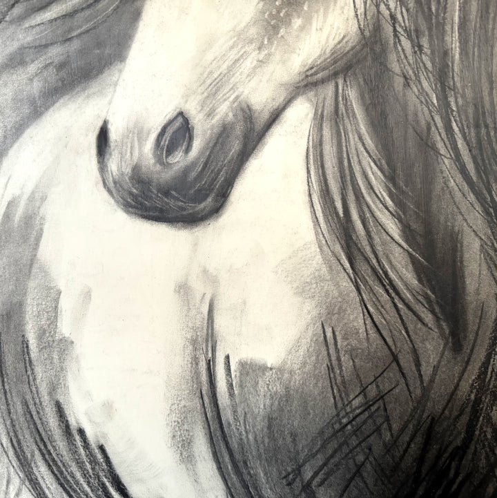 Never Alone | Original Charcoal Horse Drawing | 18x24" Framed