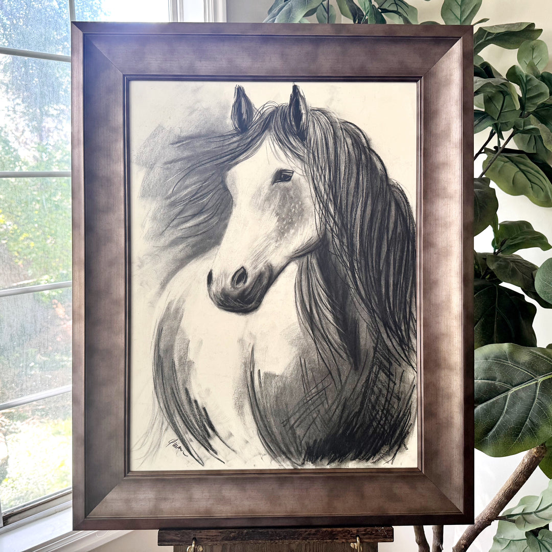 Never Alone | Original Charcoal Horse Drawing | 18x24" Framed