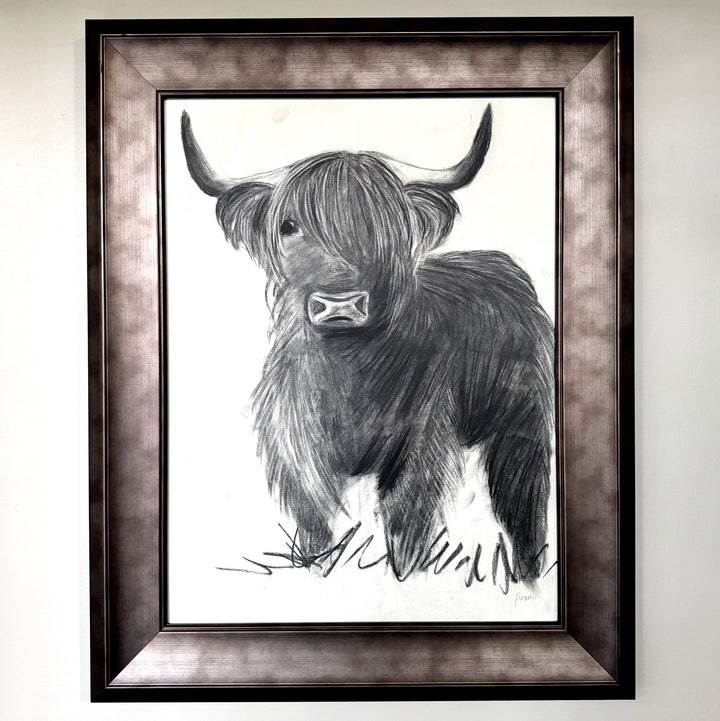 Let's Play | Original Charcoal Highland Horse Drawing | 18x24" Framed