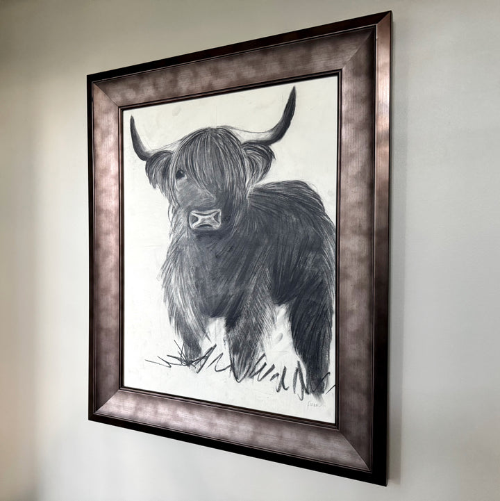Let's Play | Original Charcoal Highland Horse Drawing | 18x24" Framed