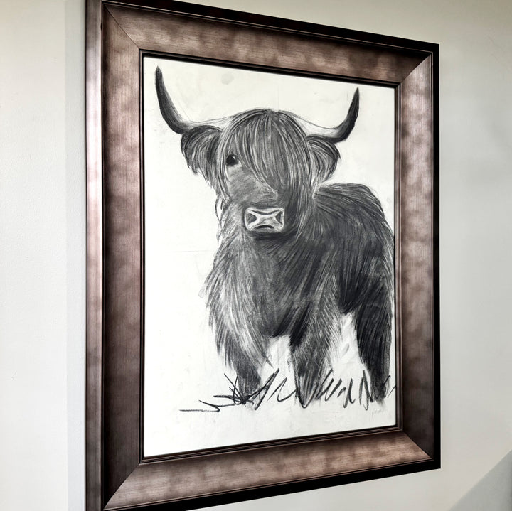 Let's Play | Original Charcoal Highland Horse Drawing | 18x24" Framed