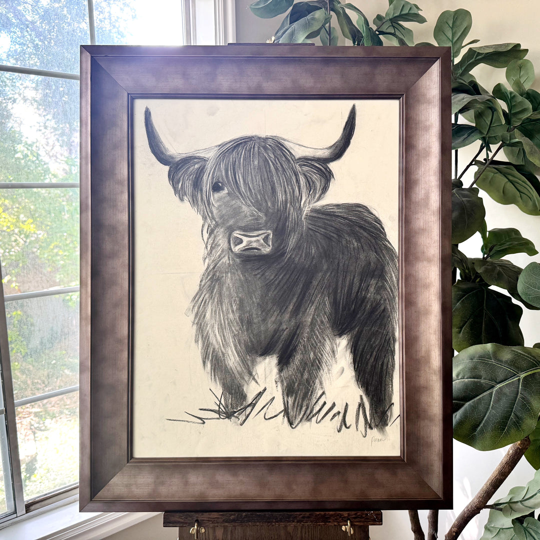 Let's Play | Original Charcoal Highland Horse Drawing | 18x24" Framed