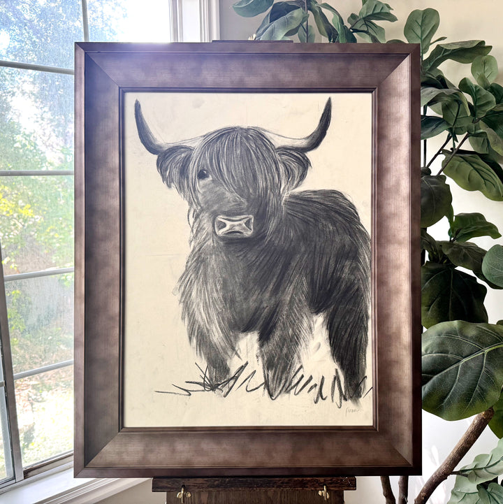 Let's Play | Original Charcoal Highland Horse Drawing | 18x24" Framed