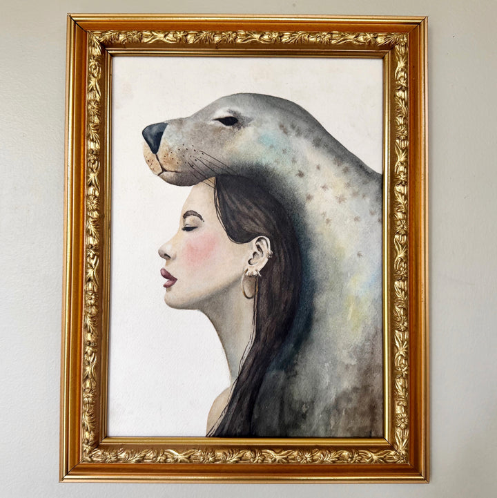 Reclaiming. Rewilding. | Original Watercolor Selkie Seal Woman Painting | 9x12" Framed