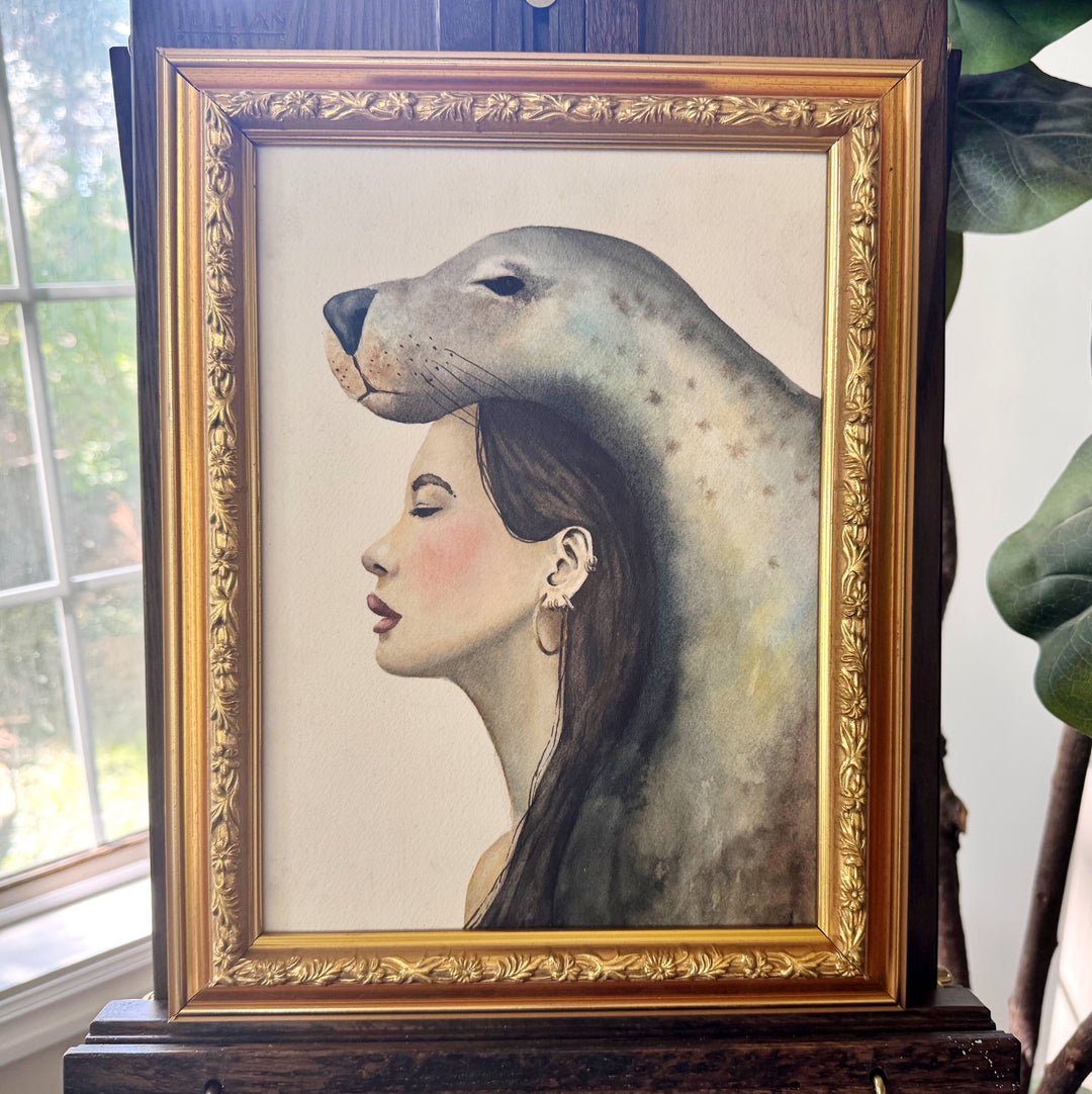 Reclaiming. Rewilding. | Original Watercolor Selkie Seal Woman Painting | 9x12" Framed