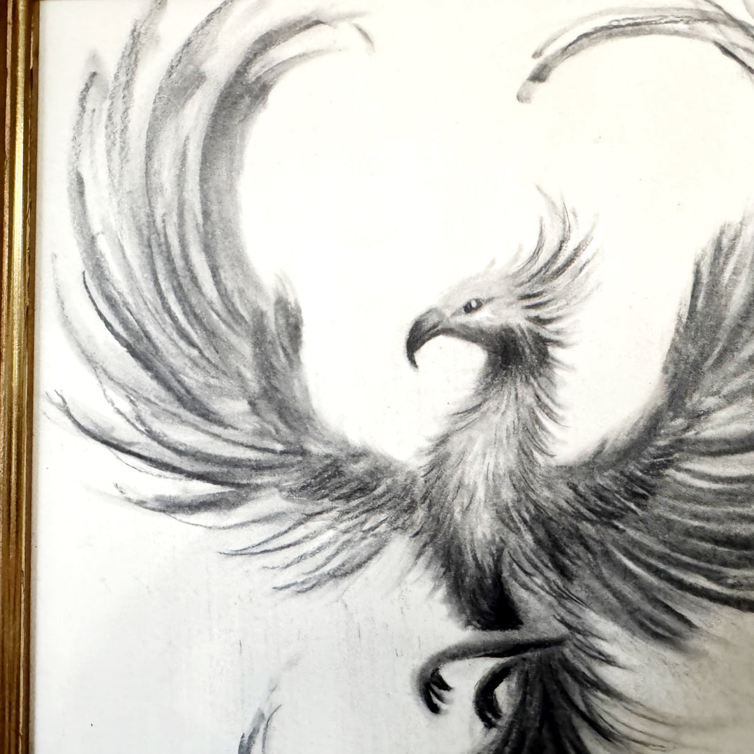And Still I Rise | Original Charcoal Phoenix Bird Drawing | 8x11" framed