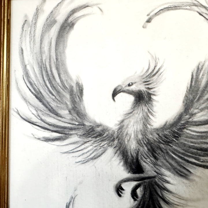 And Still I Rise | Original Charcoal Phoenix Bird Drawing | 8x11" framed