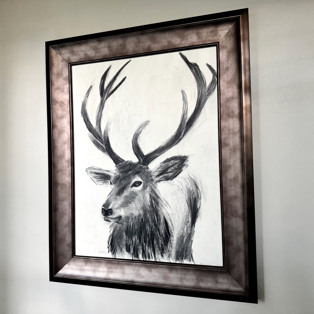 Guide Me Home | Original Charcoal Stag Drawing | 18x24" Framed